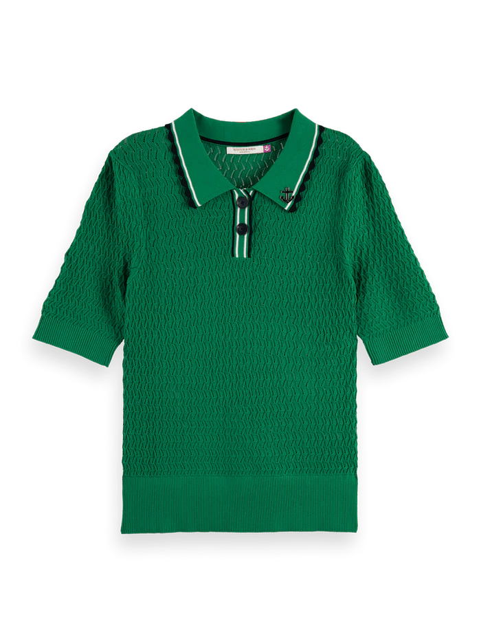 Scotch & Soda Pointelle Collared Knitted Tee