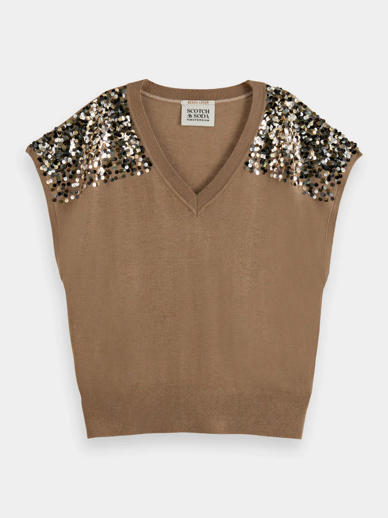 Scotch & Soda Embellished V Neck Knit