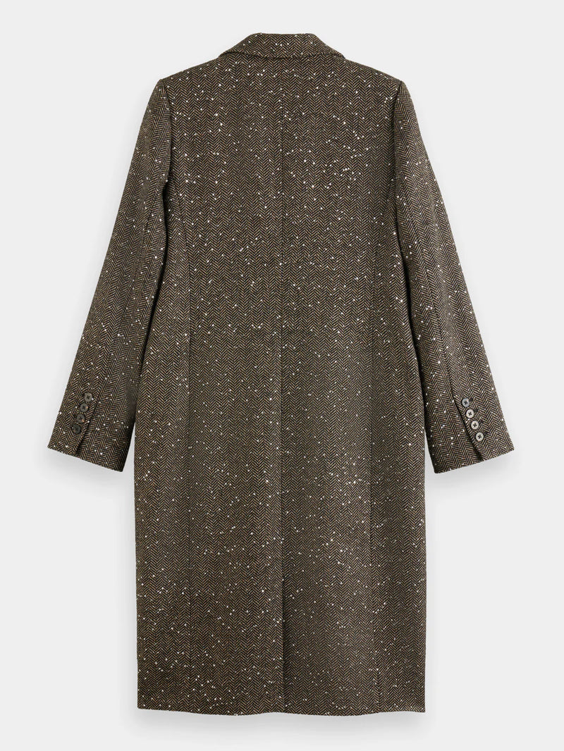 Scotch & Soda Single Breasted Herringbone Sequin Coat