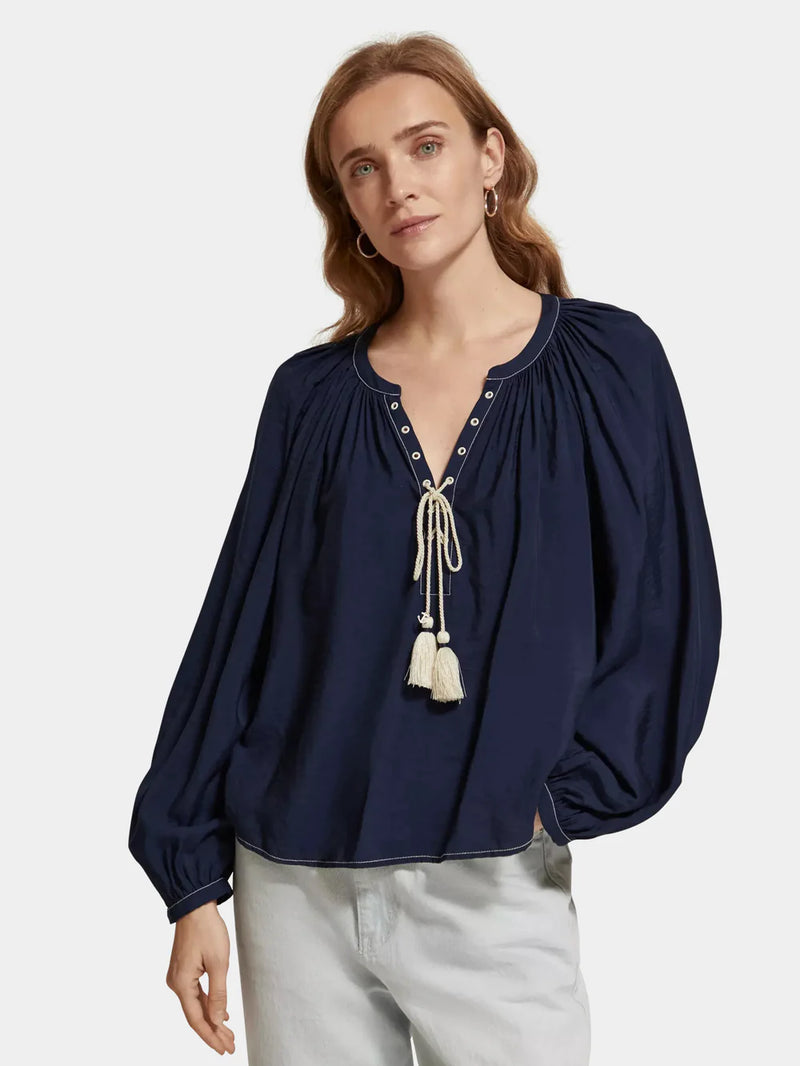 Scotch & Soda Balloon Sleeve Lace Up Top