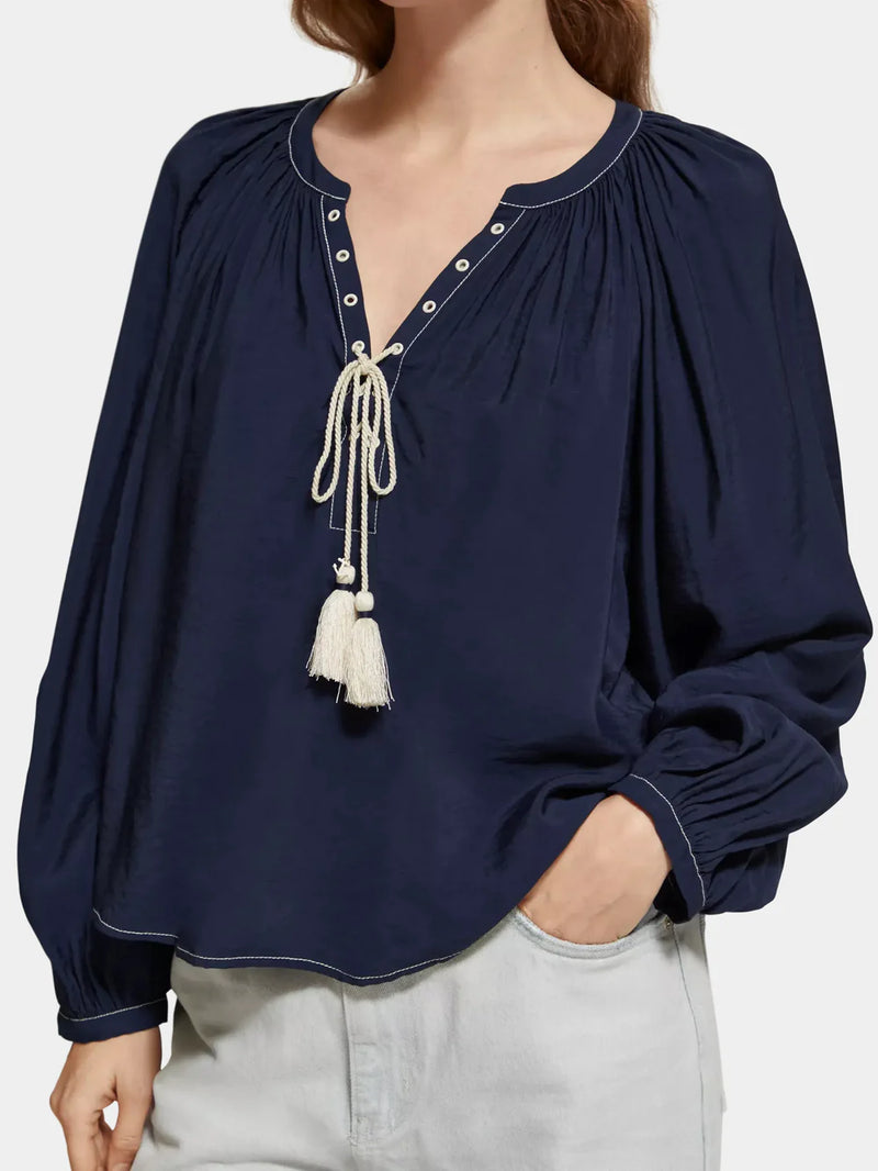 Scotch & Soda Balloon Sleeve Lace Up Top