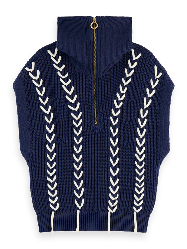 Scotch & Soda Lace Detail Half Zip Spencer Knit
