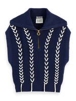 Scotch & Soda Lace Detail Half Zip Spencer Knit