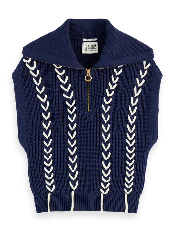 Scotch & Soda Lace Detail Half Zip Spencer Knit