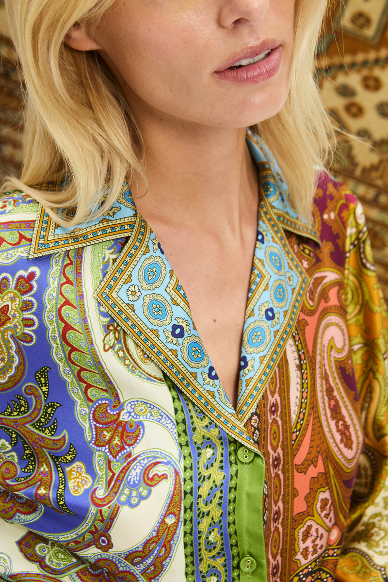 ALEMAIS CLEMENZA SPLICED SILK SHIRT