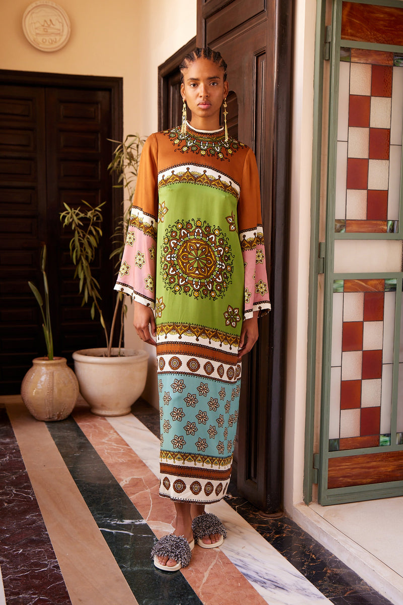 ALEMAIS CONTINA SILK MIDI DRESS