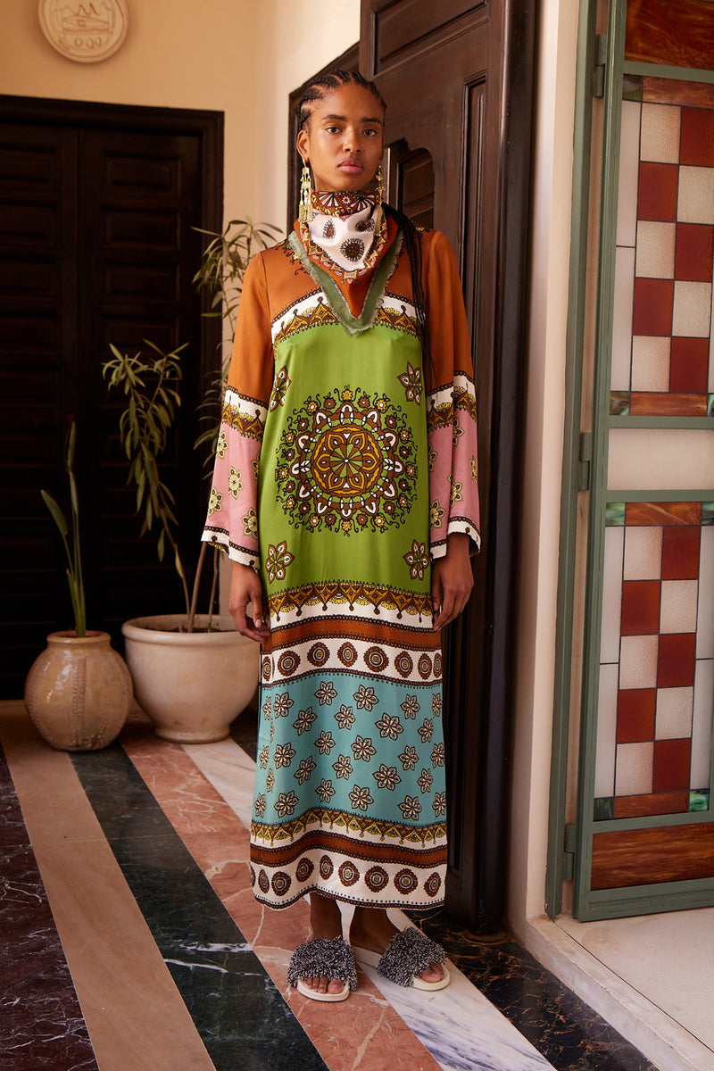 ALEMAIS CONTINA SILK MIDI DRESS