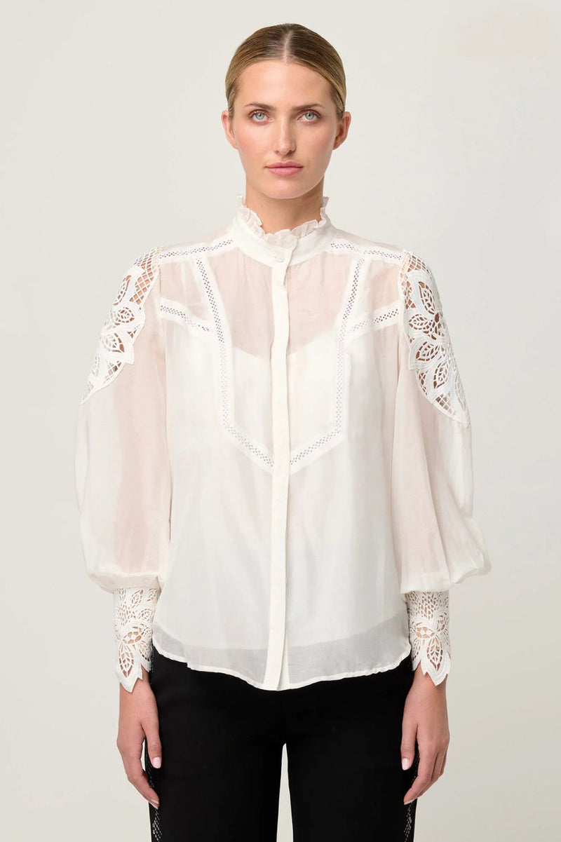 Once Was SEVILLA COTTON SILK CUSTOM LACE DETAIL SHIRT
