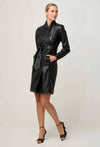 Once Was LEIGHTON LEATHER HERRINGBONE STITCH DETAIL DOUBLE BREASTED COAT