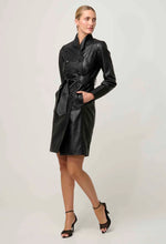 Once Was LEIGHTON LEATHER HERRINGBONE STITCH DETAIL DOUBLE BREASTED COAT