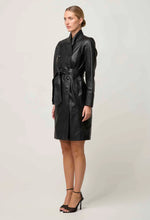 Once Was LEIGHTON LEATHER HERRINGBONE STITCH DETAIL DOUBLE BREASTED COAT