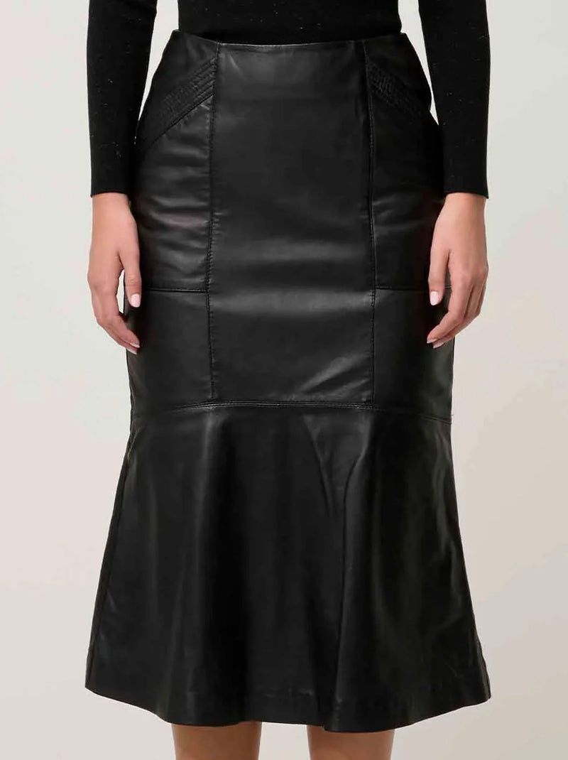 Once Was MABEL LEATHER CURVED TIER SKIRT