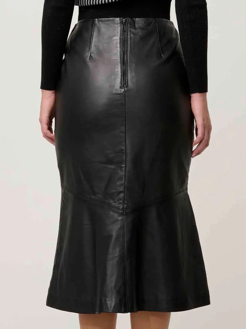 Once Was MABEL LEATHER CURVED TIER SKIRT