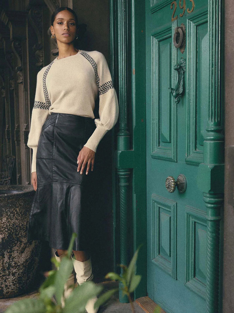 Once Was MABEL LEATHER CURVED TIER SKIRT
