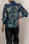 Once Was RENATA PLACEMENT PRINT CONTRAST TRIM COTTON SILK BLOUSE