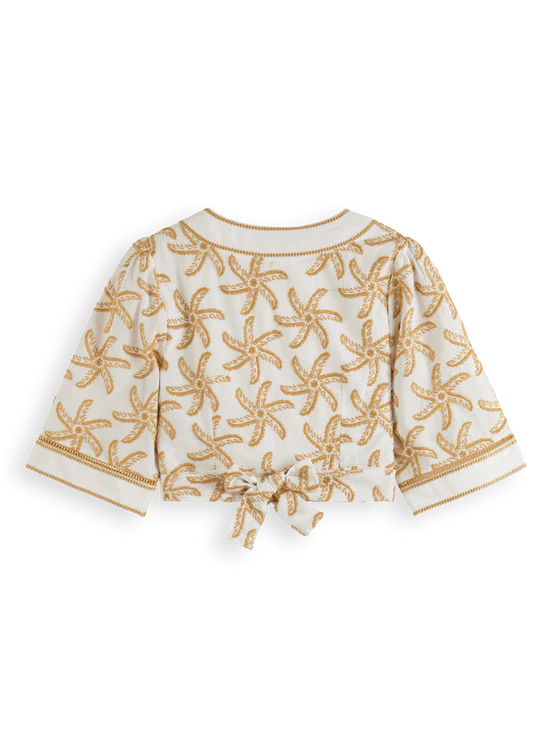 Scotch & Soda Embroidered Linen Crop Top