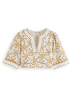 Scotch & Soda Embroidered Linen Crop Top