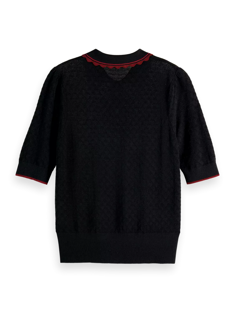 Scotch & Soda Pointelle Collared Knitted Tee