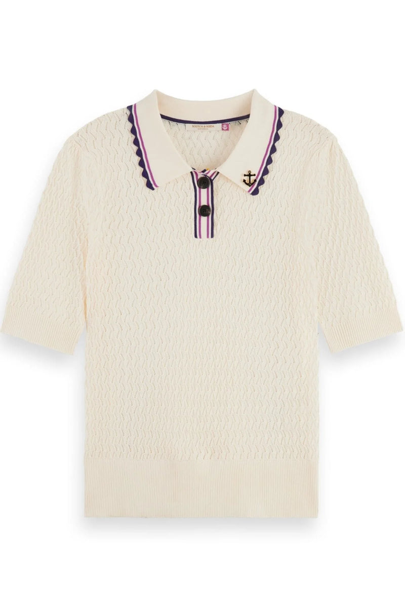 Scotch & Soda Pointelle Collared Knitted Tee