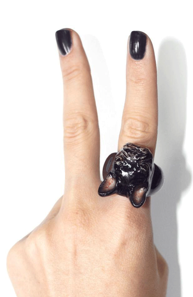 Black French Bulldog Porcelain Ring